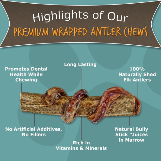 Split Elk Antler Chews Wrapped in Beef Bully Stick - Paws & Co Dog Chews