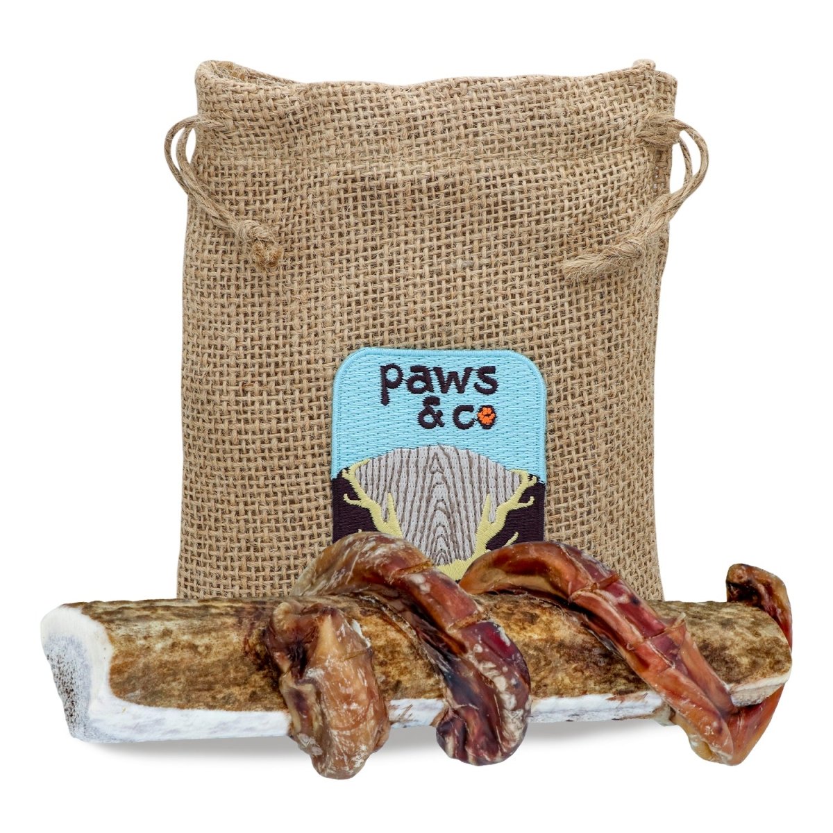 Split Elk Antler Chews Wrapped in Beef Bully Stick - Paws & Co Dog Chews